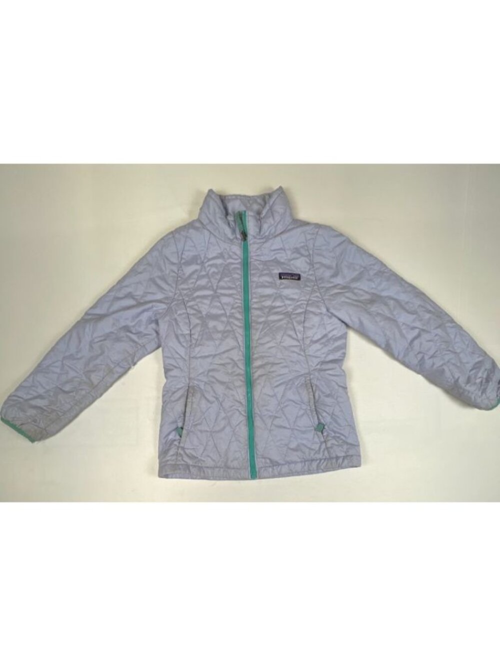 Patagonia Girls Size Medium Quilted Jacket Light Blue Reversible Distressed